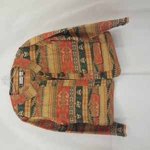 CHICO'S Embroidered Aztec Southwestern Geometric Pattern Blazer Jacket w/ Pocket